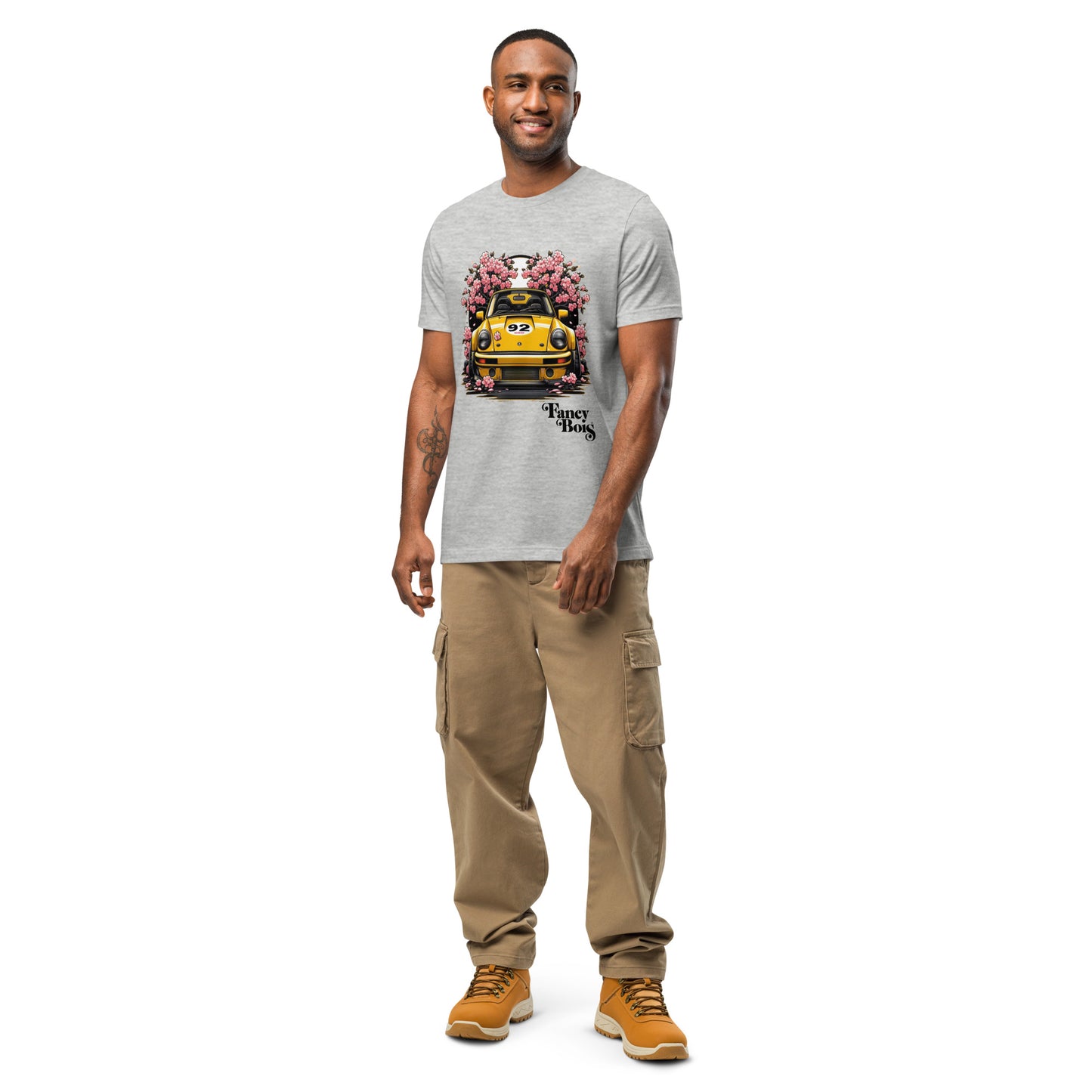 Fancy Bois Yellow Porsche 911 Carrera Cherry Blossom Grey Tee